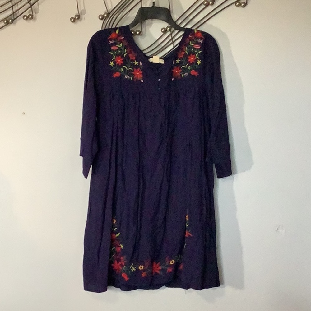 Blue Embroidered Dress, Size L